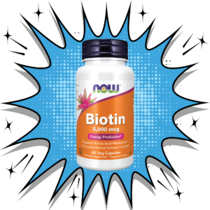 NOW Biotin 5,000 mcg 60 Veg Capsules – Promotes healthy hair, skin, and nails