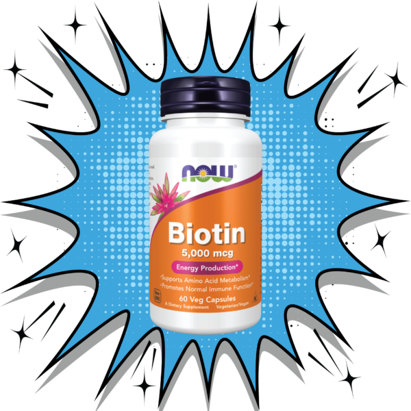 NOW Biotin 5,000 mcg 60 Veg Capsules – Promotes healthy hair, skin, and nails