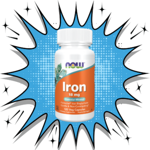 NOW Iron 18 mg 120 Veg Capsules – Gentle, non-constipating iron supplement