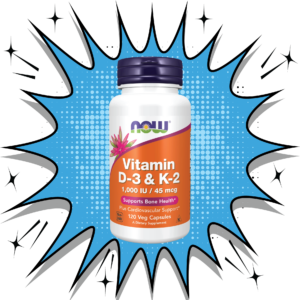 NOW Vitamin D-3 and K-2 supplement for bone and cardiovascular support
