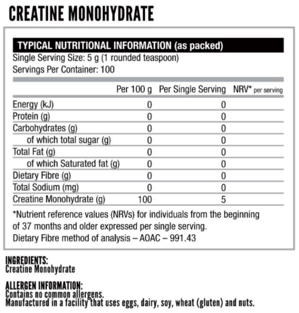 Nutritech Creatine Monohydrate Unflavoured - (500g) - Image 2