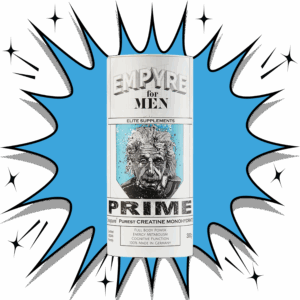 EMPYRE for MEN PRIME Creatine in cylinder container with Einstein illustration