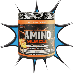 HD Labs Amino Muscle – Mighty Peach BCAA and EAA supplement for muscle recovery, hydration, and performance